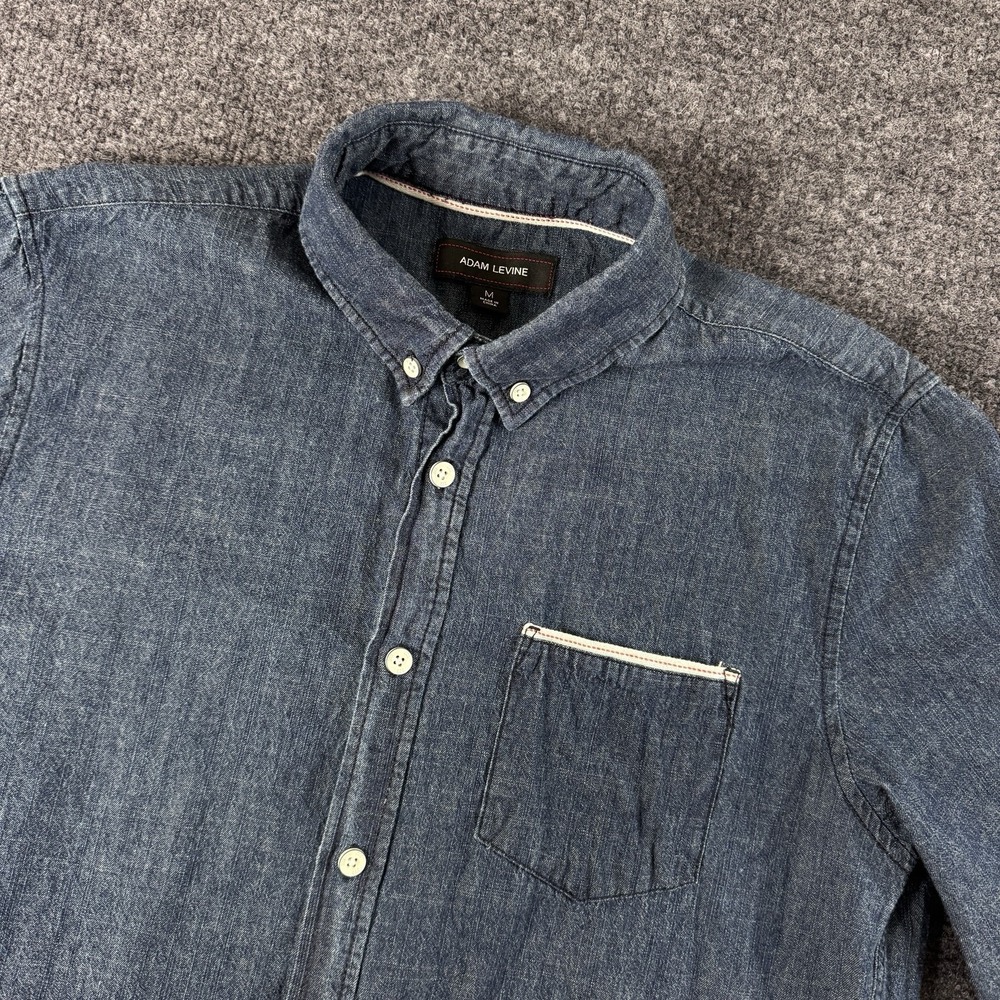 Adam Levine M Long Sleeve Denim Blue Button Collared Shirt Maroon 5
